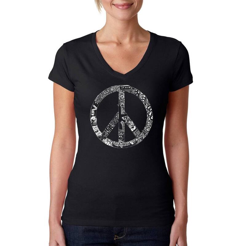 エルエーポップアート レディース トップス Tシャツ Vネック LA Pop Art PEACE LOVE & MUSIC - Women's Word Art V-Neck T-Shirt Black ブラック