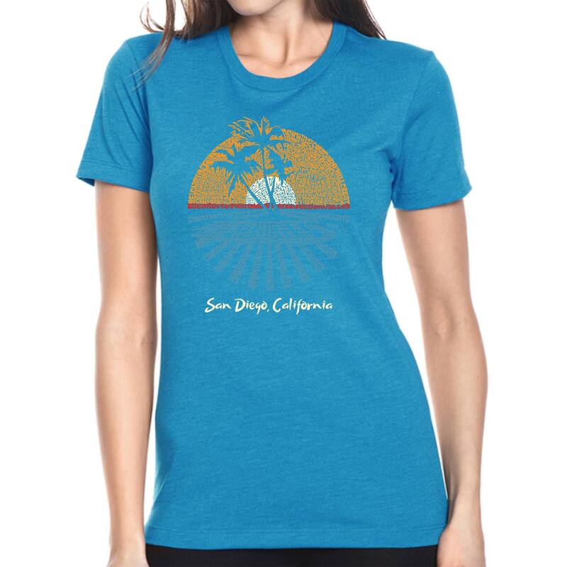エルエーポップアート レディース トップス Tシャツ LA Pop Art Cities In San Diego - Women's Premium Blend Word Art-shirturquoise ターコイズ