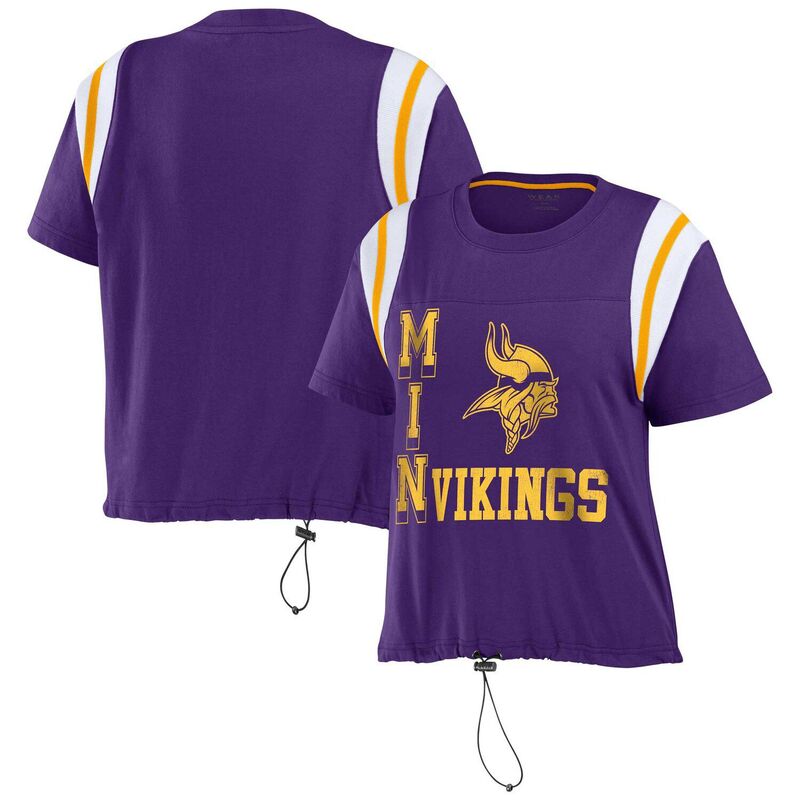 ウェア バイ エリン アンドルーズ レディース トップス Tシャツ カラーブロック Women's WEAR by Erin Andrews Purple Minnesota Vikings Cinched Colorblock T-Shirt Mvk Purple パープル