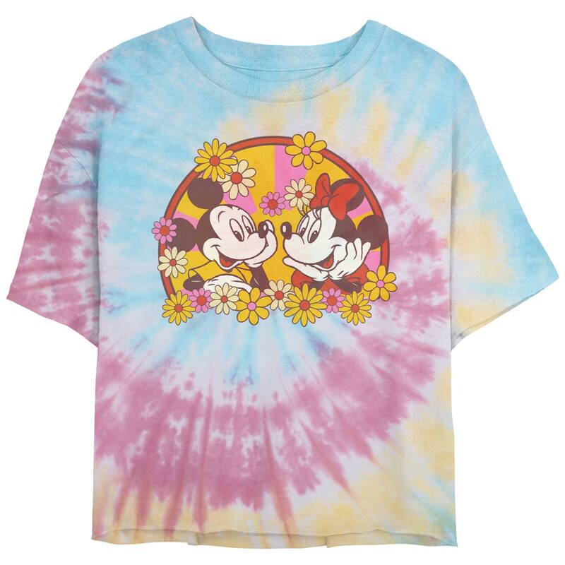 ディズニー レディース トップス Tシャツ クロップド グラフィック Disney's Mickey Mouse Spiral Tie Dye Juniors' Cropped Graphic Tee Blue Pink Light Yellow ブルー
