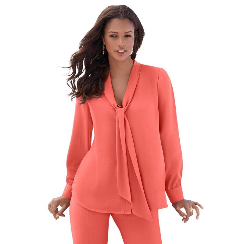 ロアマンズ レディース トップス シャツ プラスサイズ ブラウス Roaman's Women's Plusize Long Sleeve Bow Blouse Sunset Coral コーラル｜ReVida 店 11,684円