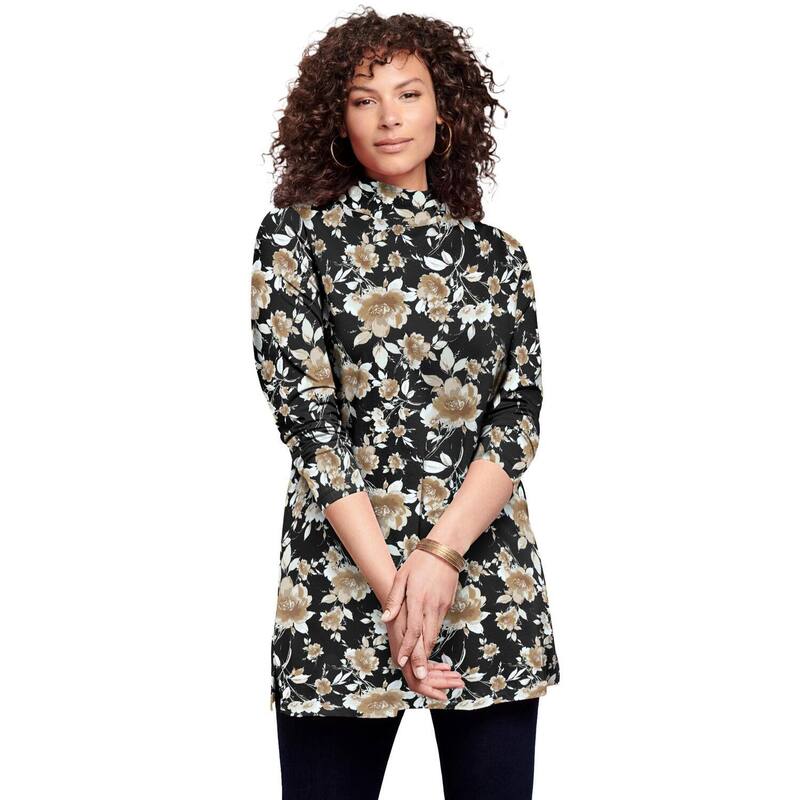 ロアマンズ レディース トップス Tシャツ モックネック プラスサイズ Roaman's Women's Plusize Ultimate Mockneck Tunicamel Watercoloroses キャメル