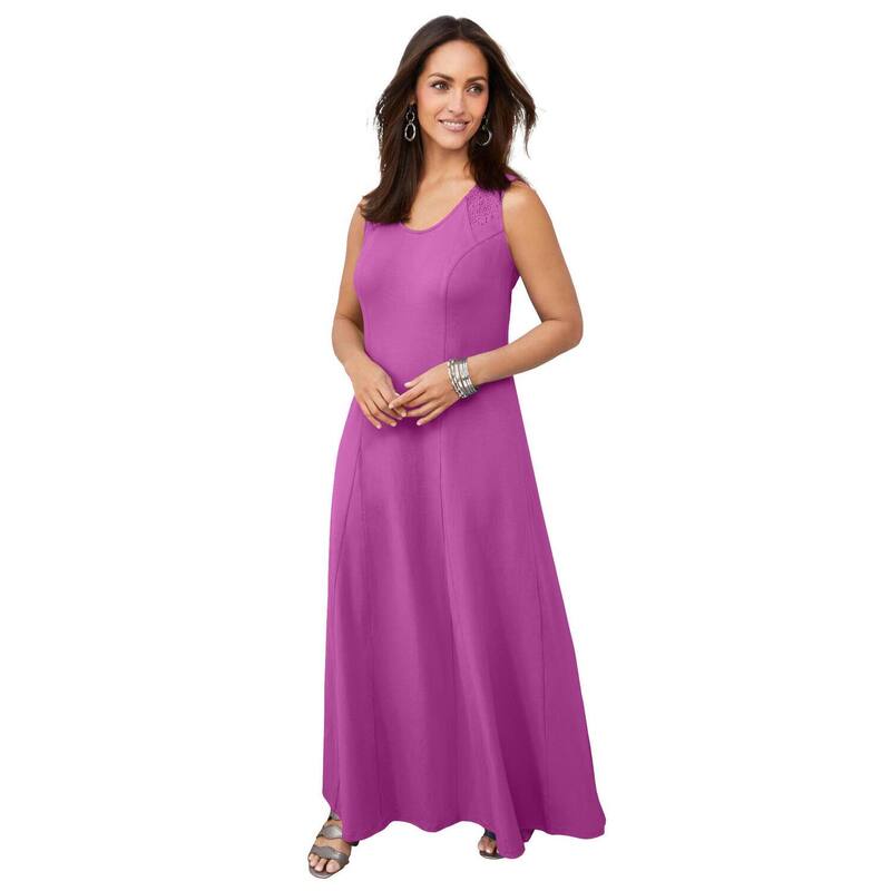ジェシカロンドン レディース トップス ワンピース プラスサイズ コットン マキシ Jessica London Women's Plusize Stretch Cotton Crochet-Back Maxi Dress Deep Orchid|ReVida 店