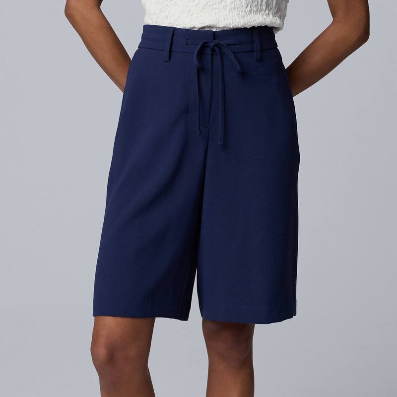 ヴェラウォン レディース ボトムス ハーフパンツ・ショーツ ドレープ ショートパンツ リネン Women'simply Vera Wang Drawcord Flax Drape Linen Shorts Liberty Navy ネイビー｜ReVida 店