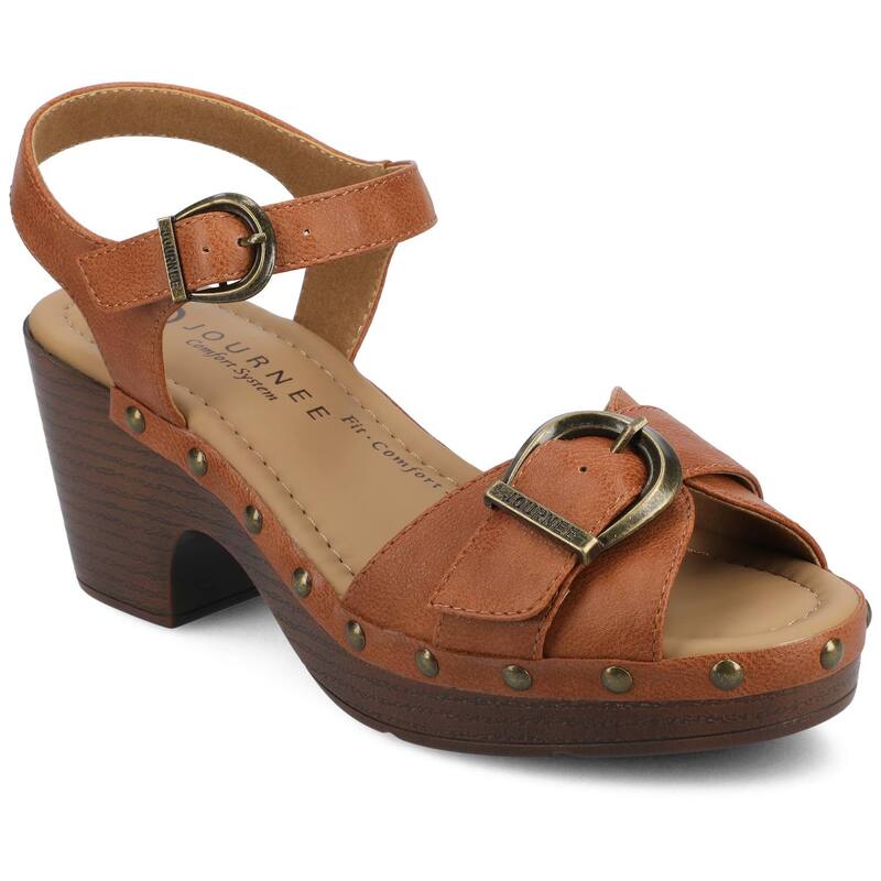 旅行 レディース シューズ スニーカー アンクル Journee Sisilia Women\u0027s Ankle Strap Clogs Cognac