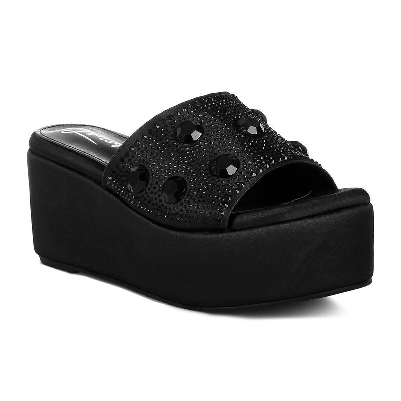 ロンドンラグ レディース シューズ サンダル London Rag Rhinestone Women's Flatform Sandals Black ブラック