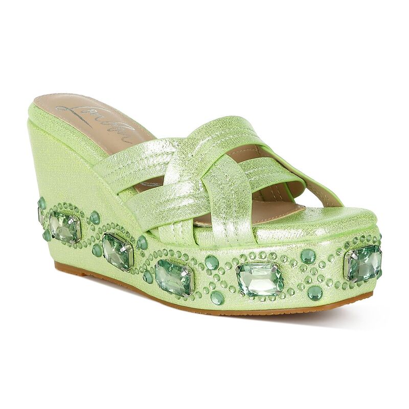 ロンドンラグ レディース シューズ サンダル London Rag Blistronic Women's Wedge Rhinestone Sandals Lime Green ライム