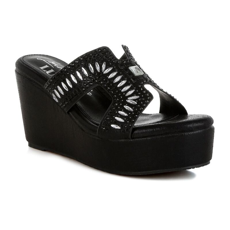 ロンドンラグ レディース シューズ サンダル London Rag Marnier Women's Wedge Rhinestone Sandals Black ブラック