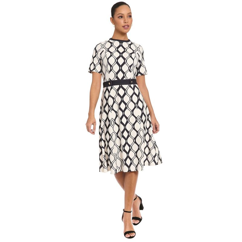 ロンドンタイムス レディース トップス ワンピース Women's London Timeside Tab Fit & Flare Dress Ivory Black アイボリー