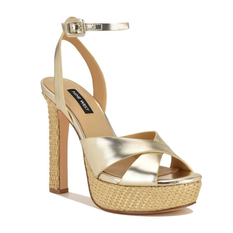 ナインウェスト レディース シューズ パンプス サンダル 踵 Nine Weston Women\u0027s Open Toe Block Heel Dressandals Gold ゴールド