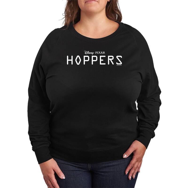 ディズニー ピクサー レディース トップス Tシャツ プラスサイズ パイル ロゴ Plusize Disney / Pixar Hoppers Logo French Terry Long Sleeve Shirt Black ブラック