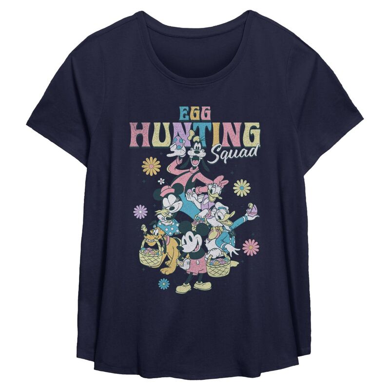 アニメキャラクター レディース トップス Tシャツ プラスサイズ Licensed Character Plusize Disney Egg Hunting Squad Short Sleeve Scoop Hem Flow Tee Navy ネイビー