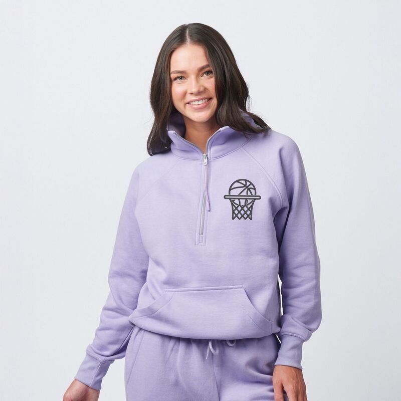 Simply Sage Market レディース トップス プルオーバー ハーフジップ 流汗 刺しゅう フリース グラフィック Simply Sage Market Embroidered Basketball Hoop - Women\u0027s Quarter Zip Fleece Graphic Sweatshirt Orchid