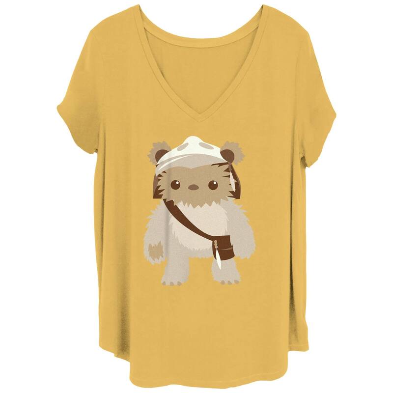 アニメキャラクター レディース トップス Tシャツ Vネック プラスサイズ Licensed Character Juniors' Plusize Star Wars Ewok Cutie Portrait V-Neck Tee Ochre