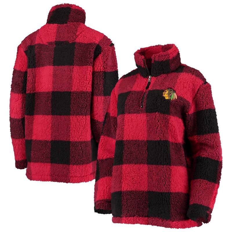 【送料無料】 G-III レディース ジャケット・ブルゾン アウター Women's G-III 4Her by Carl Banks Red/Black Chicago Blackhawks Plaid Sherpa Quarter-Zip Jacket Hwk Red