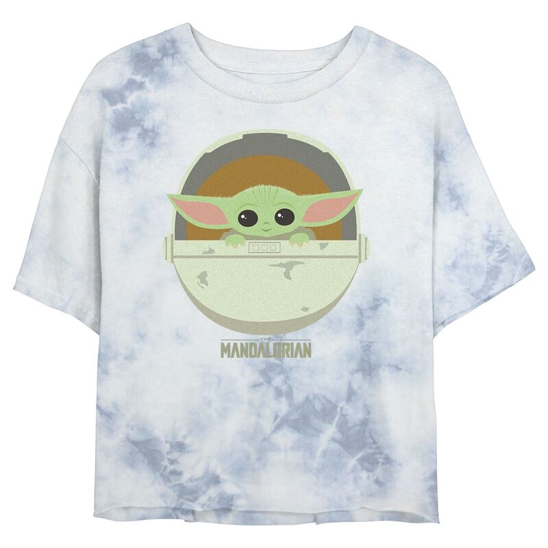 スター ウォーズ レディース トップス Tシャツ Juniors' Star Wars: The Mandalorian The Child Bassinet Portrait Wash Crop Tee White Blue ホワイト｜ReVida 店