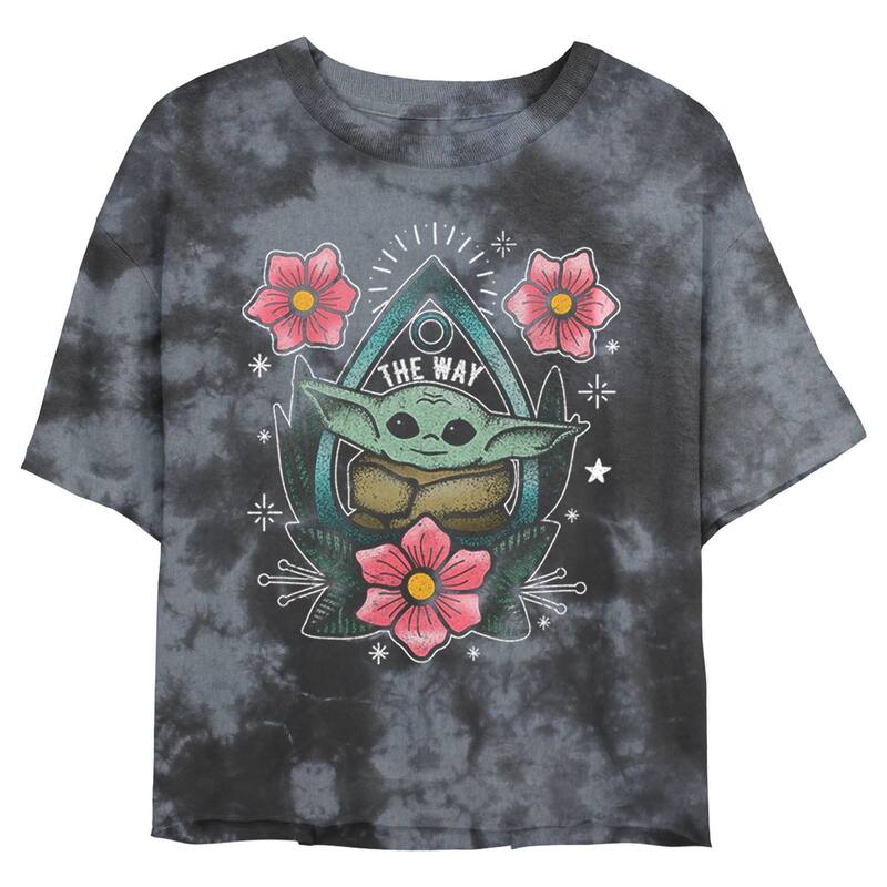スター ウォーズ レディース トップス Tシャツ Juniors' Star Wars: The Mandalorian Planchette Child Portrait Wash Crop Tee Black Charcoal ブラック