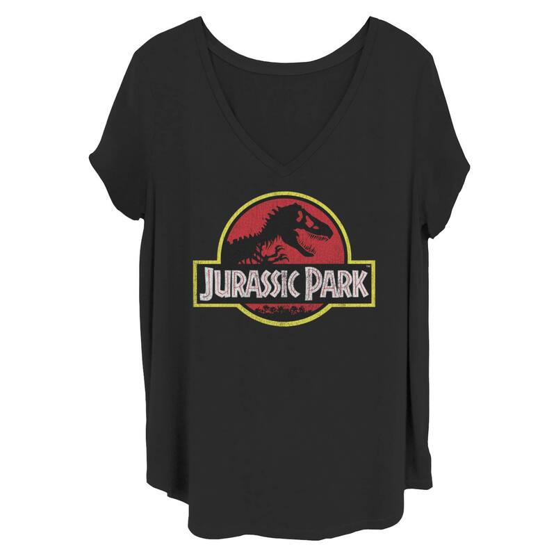 アニメキャラクター レディース トップス Tシャツ プラスサイズ ロゴ グラフィック Licensed Character Juniors' Plusize Jurassic Park Logo Graphic Tee Black ブラック