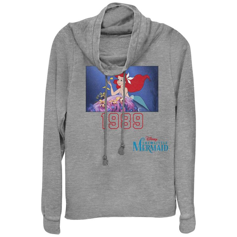 ディズニー レディース トップス Tシャツ グラフィック Disney's Little Mermaid Juniors' 1989 Cowlneck Graphic Lightweight Long Sleeve Gray Heather グレー|ReVida 店