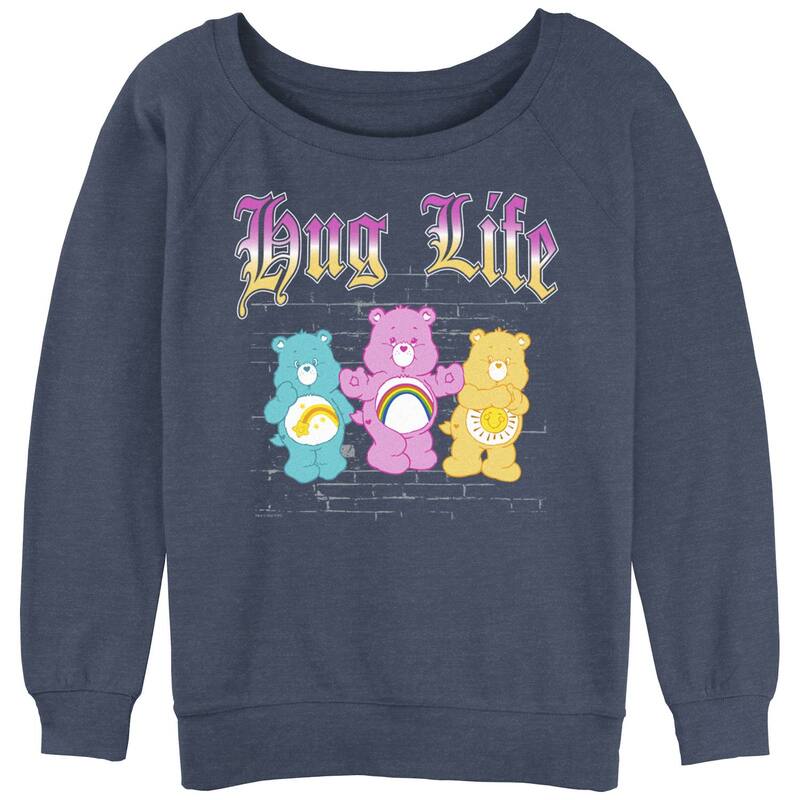 アニメキャラクター レディース トップス Tシャツ パイル グラフィック Licensed Character Juniors' Care BearsHug Life Slouchy Terry Graphic Pullover Blue Heather ヘザー