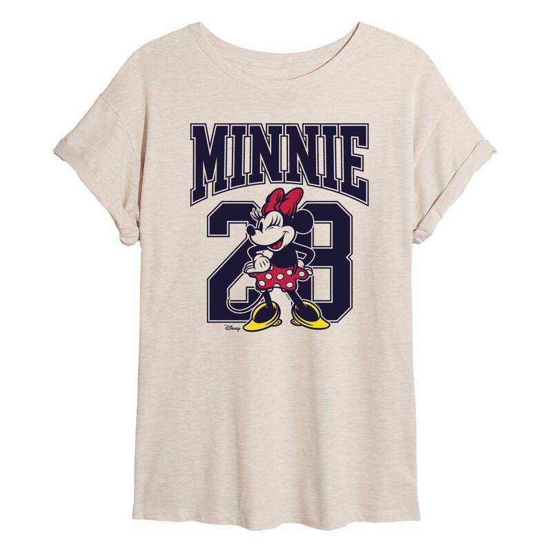 ディズニー レディース トップス Tシャツ Disney's Juniors' Minnie Collegiate Oversized Tee Beige ベージュ