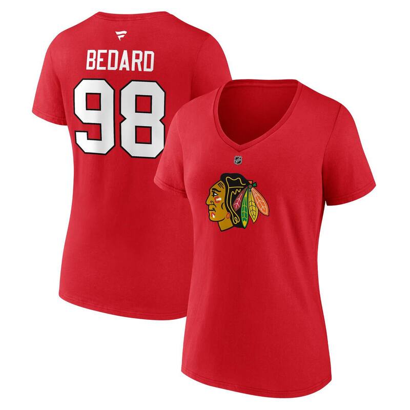 アンブランデッド レディース トップス Tシャツ Vネック Unbranded Women's Fanatics Branded Connor Bedard Red Chicago Blackhawks 2023 NHL Draft Authentic Stack Player Name & Number V-Neck T-Shirt Hwk Red レッド