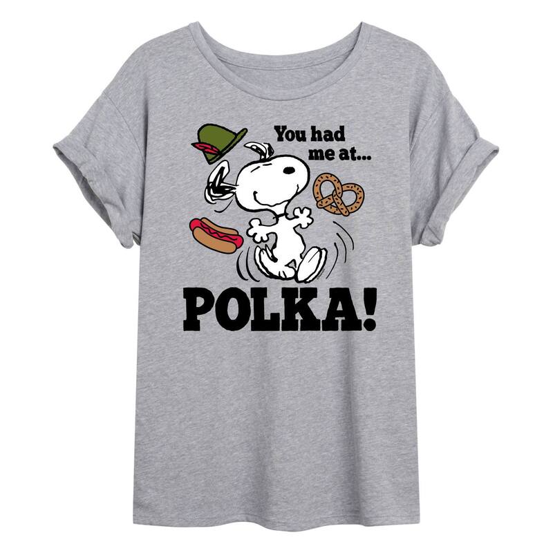 アニメキャラクター レディース トップス Tシャツ ドット Licensed Character Juniors' Peanuts You Had Me At Polka Oversized Tee Gray グレー