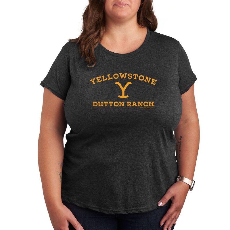 アニメキャラクター レディース トップス Tシャツ プラスサイズ ロゴ グラフィック Licensed Character Plus Yellowstone Y Dutton Ranch Logo Graphic Tee Dark Gray グレー