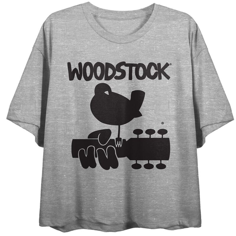 アニメキャラクター レディース トップス Tシャツ クロップド ロゴ グラフィック Licensed Character Juniors' Woodstock Logo Cropped Graphic Tee Gray グレー