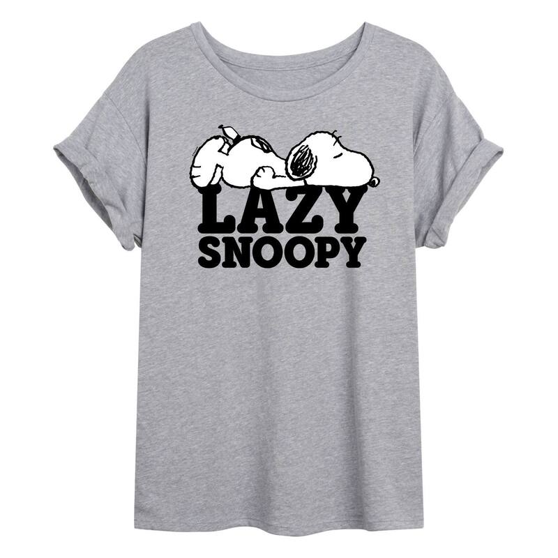 アニメキャラクター レディース トップス Tシャツ Licensed Character Juniors' Peanuts Lazy Snoopy Oversized Tee Heather Gray グレー