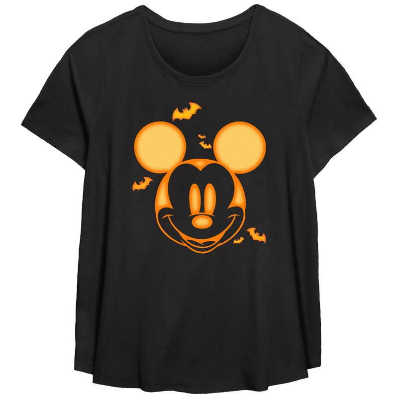 ディズニー レディース トップス Tシャツ プラスサイズ グラフィック Disney's Mickey Mouse Juniors' Plusize Halloween Style Scoop Hem Flowy Graphic Tee Black ブラック