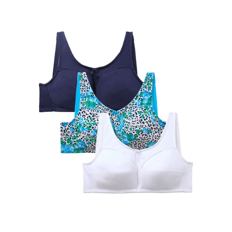 コンフォート チョイス レディース アンダーウェア ブラジャー プラスサイズ コットン Comfort Choice Women's Plusize 3-pack Cotton Wireless Bra Navy ネイビー