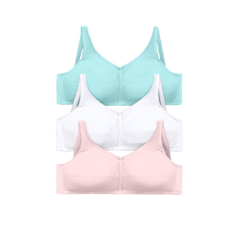 コンフォート チョイス レディース アンダーウェア ブラジャー プラスサイズ コットン Comfort Choice Women's Plusize 3-pack Cotton Wireless Bra Pastel