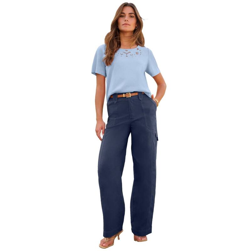 ロアマンズ レディース トップス Tシャツ カットアウト プラスサイズ Roaman's Women's Plusizeyelet Cutoutee Pale Blue ブルー