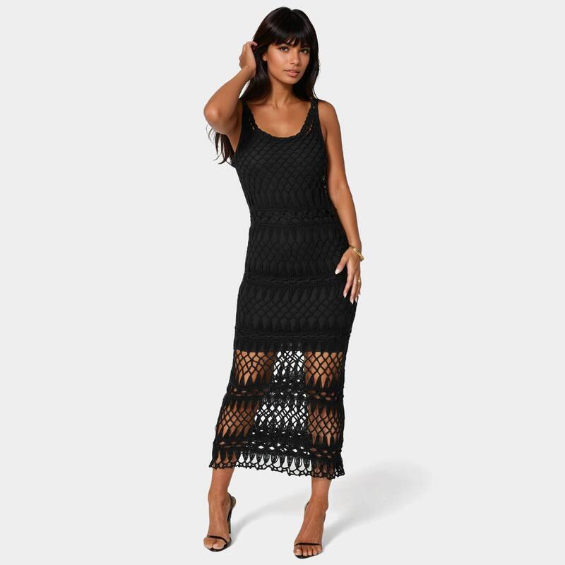 ベベ レディース トップス 衣装 マキシ Women\u0027s bebe Geo Crochetank Maxi Dress Black 黒いこと