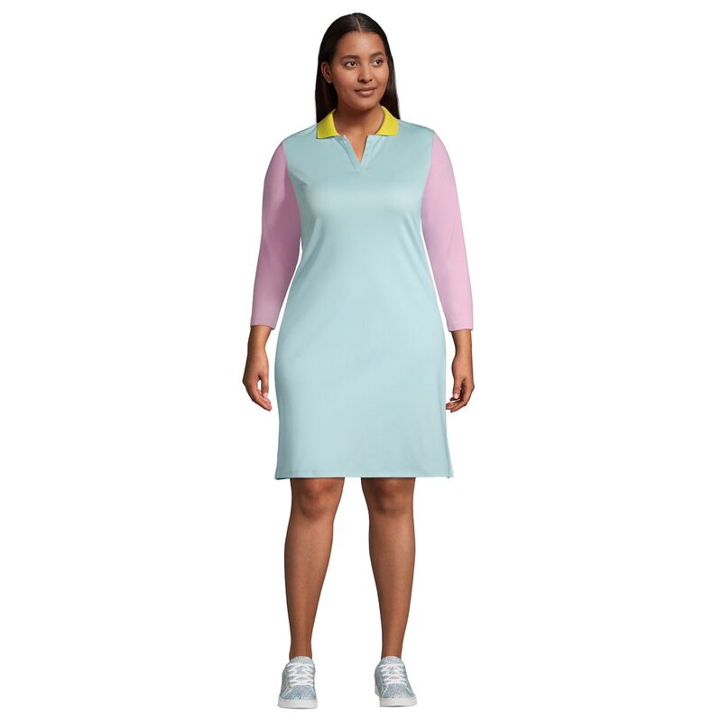 ランズエンド レディース トップス ワンピース ポロシャツ プラスサイズ コットン Plusize Lands' End Supima Cotton Polo Dress Blue Blossom Block ブルー|ReVida 店