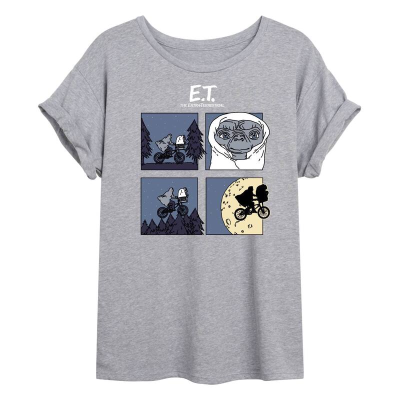 アニメキャラクター レディース トップス Tシャツ グラフィック Licensed Character Juniors' E.T. Squares Oversized Graphic Tee Gray グレー