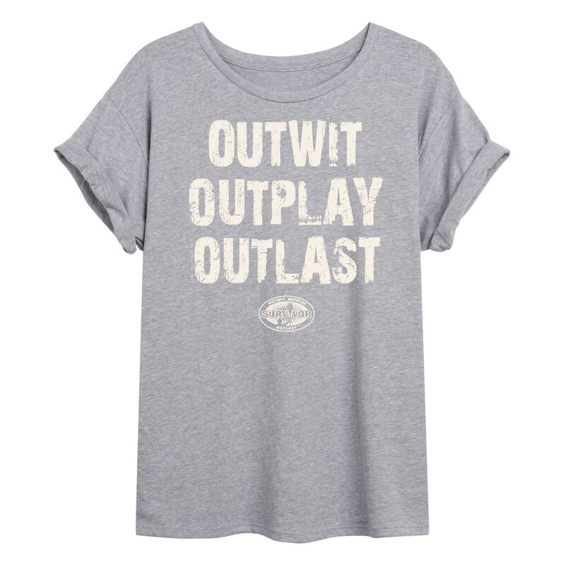 アニメキャラクター レディース トップス Tシャツ グラフィック Licensed Character Juniors' Survivor Outwit Outplay Outlast Oversized Graphic Tee Gray グレー