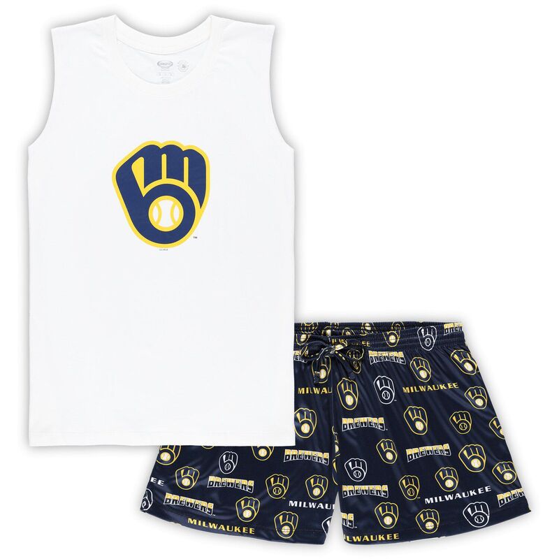 アンブランデッド レディース アンダーウェア ナイトウェア プラスサイズ ショートパンツ Unbranded Women Conceptsport White/Navy Milwaukee Brewers Plusize Tank Top \u0026 Shortsleep Set Brwhite ホワイト
