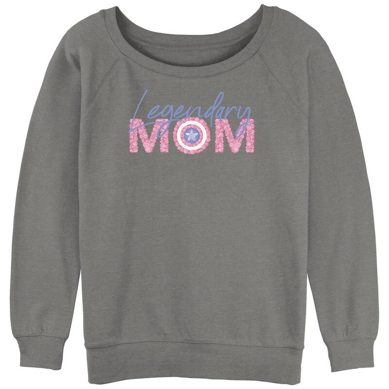 アニメキャラクター レディース トップス Tシャツ キャップ フリース グラフィック Licensed Character Juniors' Captain America Shield Legendary Mom Graphic Fleece Gray Heather グレー