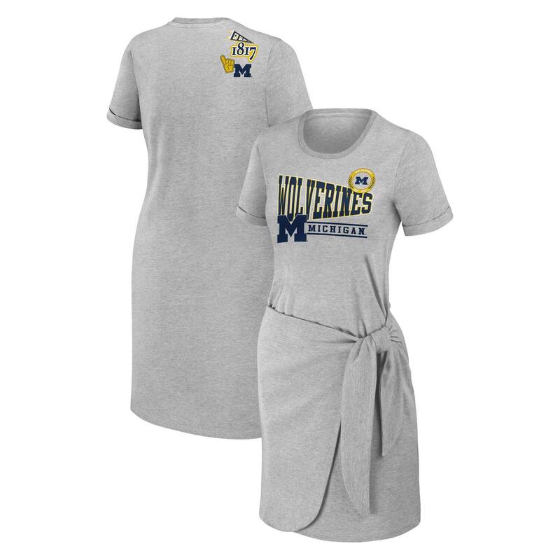 ウェア バイ エリン アンドルーズ レディース トップス ワンピース Tシャツ Women's WEAR by Erin Andrews Heather Gray Michigan Wolverines Knotted T-Shirt Dress Mic Grey グレー