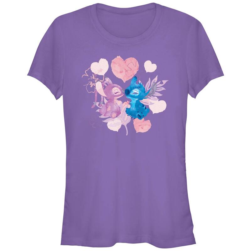 ディズニー レディース トップス Tシャツ グラフィック Disney's Lilo & Stitch Angel And Stitch Kiss Juniors' Graphic Tee Purple パープル