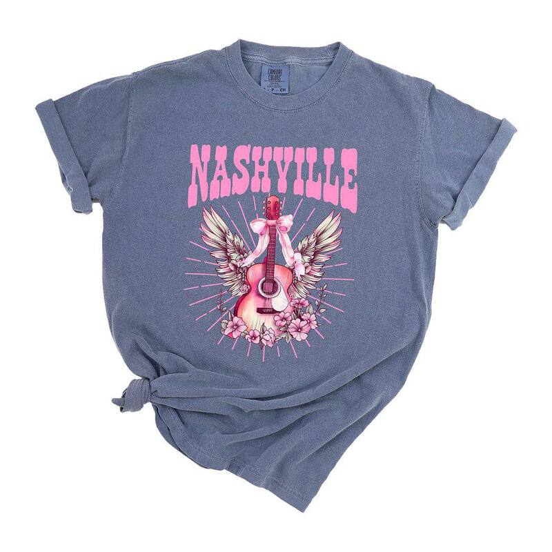 Simply Sage Market レディース トップス ティーシャツ Simply Sage Market Coquette Nashville Guitar Garment Dyed Tees Blue Jean 青色 レディースファッション-トップス-Tシャツ・カットソー