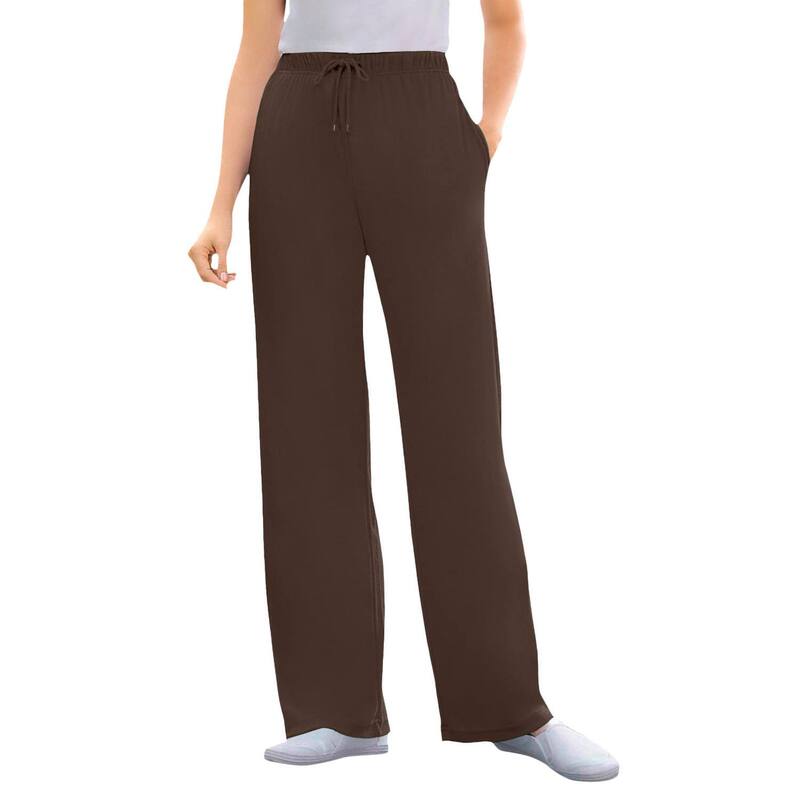 ウーマン ウィズイン レディース ボトムス カジュアルパンツ ストレート プラスサイズ ニット Woman Within Plusize Sport Knit Straight Leg Pant Chocolate チョコレート｜ReVida 店