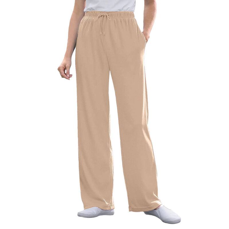 ウーマン ウィズイン レディース ボトムス カジュアルパンツ ストレート プラスサイズ ニット Woman Within Plusize Sport Knit Straight Leg Pant New Khaki カーキ｜ReVida 店