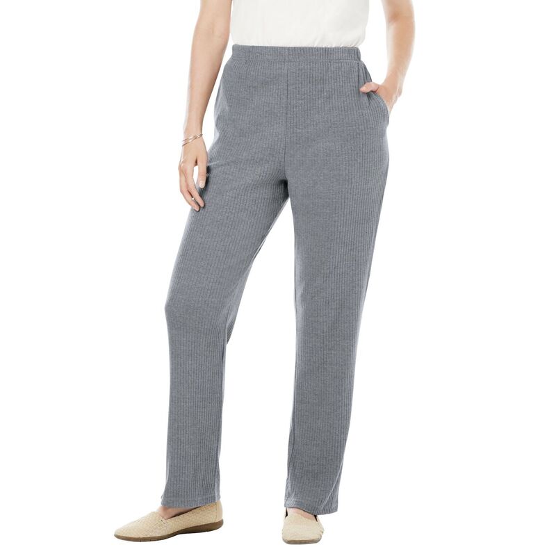 ウーマン ウィズイン レディース ボトムス カジュアルパンツ プラスサイズ リブ トール ニット Woman Within Plusize Tall 7-Day Knit Ribbed Straight-Leg Pull-On Pants Medium Heather Grey グレー｜ReVida 店