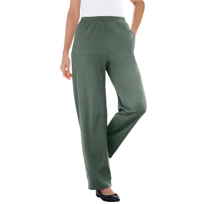 ウーマン ウィズイン レディース ボトムス カジュアルパンツ プラスサイズ リブ トール ニット Woman Within Plusize Tall 7-Day Knit Ribbed Straight-Leg Pull-On Pants Pine｜ReVida 店 9,485円