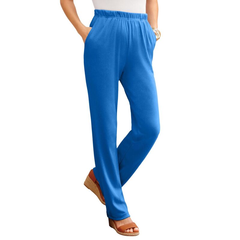 ロアマンズ レディース ボトムス カジュアルパンツ ストレート プラスサイズ ニット Roaman's Women's Plusize Soft Knit Relaxed Pull-On Straight Leg Pant Vivid Blue ブルー
