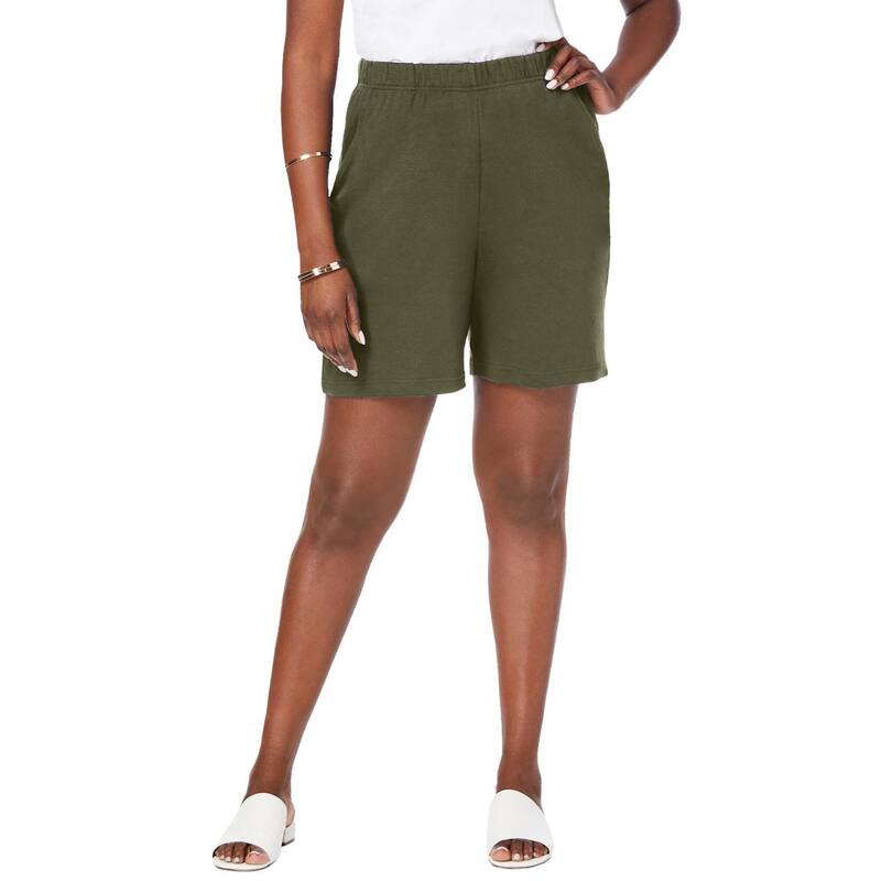 ジェシカロンドン レディース ボトムス ハーフパンツ・ショーツ プラスサイズ ショートパンツ ニット Jessica London Women's Plusize Soft Ease Knit Shorts Dark Olive Green グリーン｜ReVida 店