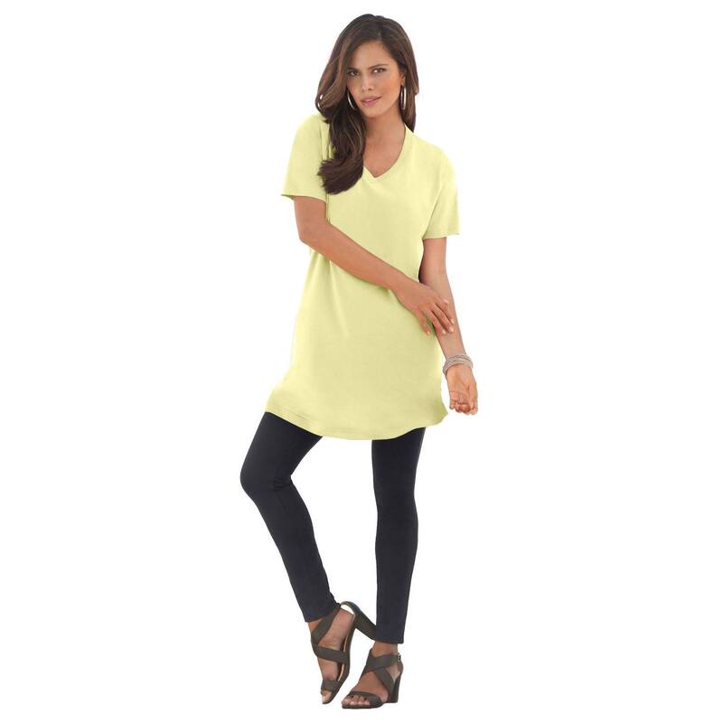 ロアマンズ レディース トップス Tシャツ Vネック プラスサイズ コットン Roaman's Women's Plusize Ultimate Cotton V-Neck Short Sleeve Tunic Banana Cream クリーム|ReVida 店